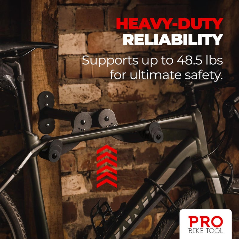 PRO BIKE TOOL Bike Rack Garage Wall Mount - Durable Alloy Bicycle Storage System with Adjustable Hook Hanger for Indoor Use - Ideal for Road, MTB, and Hybrid Bikes - Holds Up to 48.5 lbs, Black - Image 5